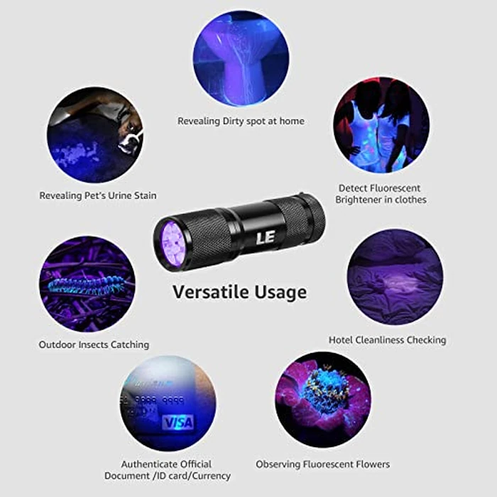 Lighting EVER Black Light Flashlight, Small UV Lights 395nm, Portable Ultraviolet Light Detector for Invisible Ink Pens, Dog Cat Pet Urine Stain, AAA Batteries Included by Lighting EVER - Image 6