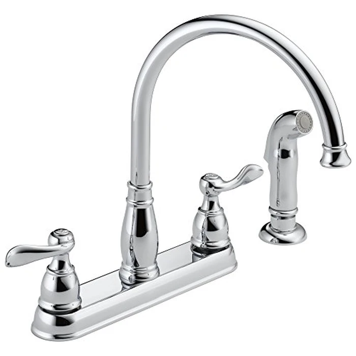 Delta Windemere Chrome Kitchen Faucet with Side Sprayer, Traditional 4 Hole Kitchen Sink Faucet, Two-Handle, Chrome 21996LF by DELTA - Image 1