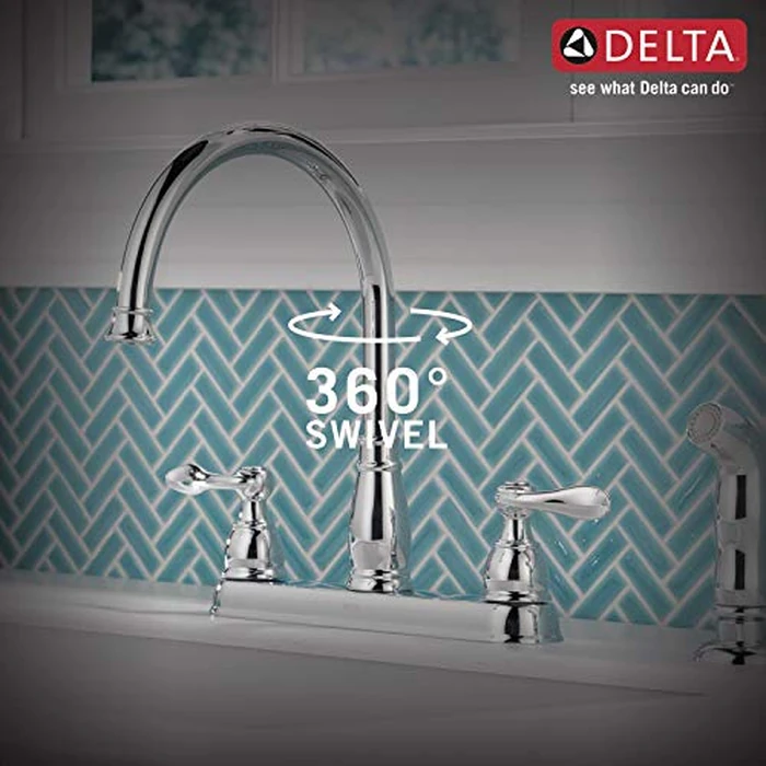Delta Windemere Chrome Kitchen Faucet with Side Sprayer, Traditional 4 Hole Kitchen Sink Faucet, Two-Handle, Chrome 21996LF by DELTA - Image 4
