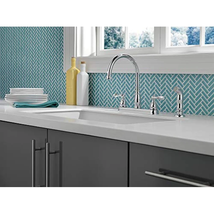 Delta Windemere Chrome Kitchen Faucet with Side Sprayer, Traditional 4 Hole Kitchen Sink Faucet, Two-Handle, Chrome 21996LF by DELTA - Image 7
