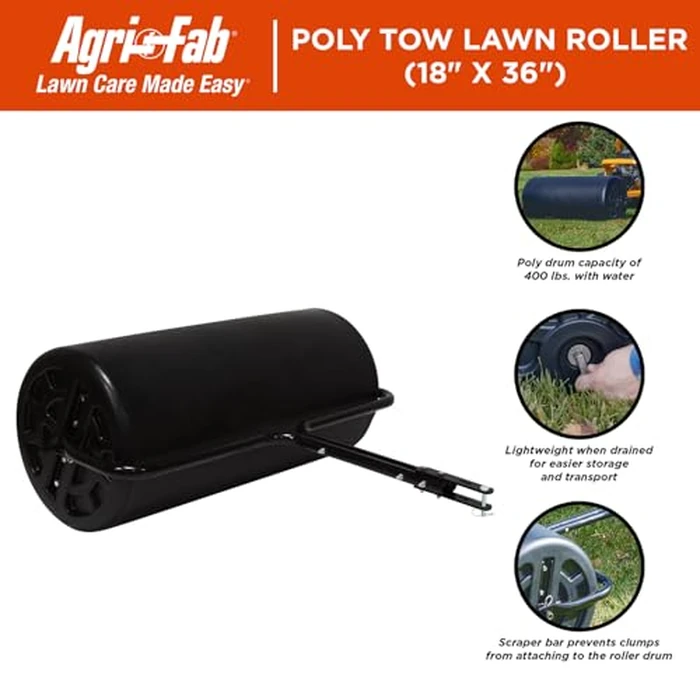 Agri-Fab 45-0606 18" x 36" Tow Behind Poly Lawn Roller 400 lbs weight with water, Poly Drum and Steel Frame, with Plug. Designed for Lawn and Garden Tractors by Agri-Fab - Image 4