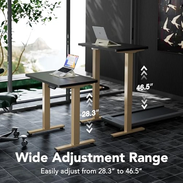 HUANUO 32 x 19 inch Electric Standing Desk Adjustable Height, 4 Memory Height Settings, Sit Stand Up Desk for Home Office & Computer Workstation, Black and Gold Frame by HUANUO - Image 2