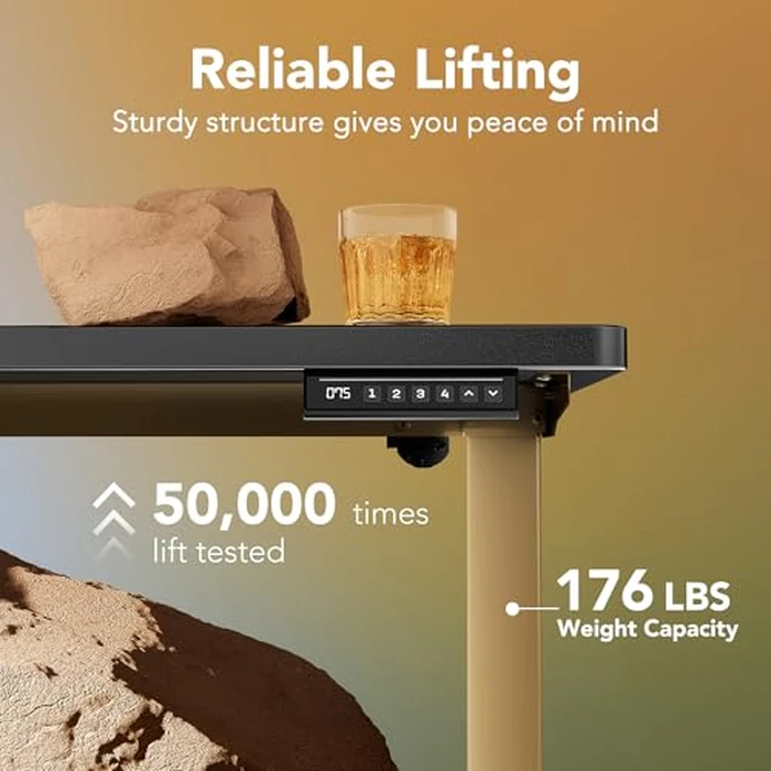HUANUO 32 x 19 inch Electric Standing Desk Adjustable Height, 4 Memory Height Settings, Sit Stand Up Desk for Home Office & Computer Workstation, Black and Gold Frame by HUANUO - Image 4