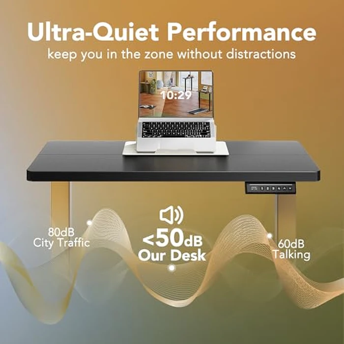 HUANUO 32 x 19 inch Electric Standing Desk Adjustable Height, 4 Memory Height Settings, Sit Stand Up Desk for Home Office & Computer Workstation, Black and Gold Frame by HUANUO - Image 6