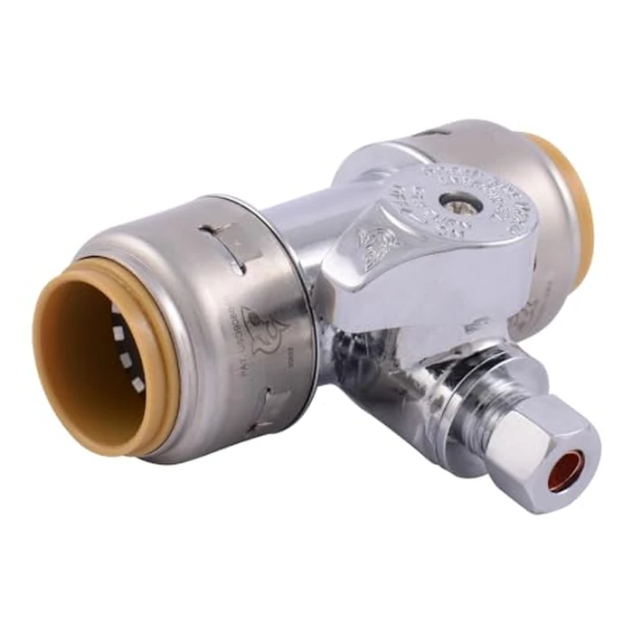 Sharkbite Max Tee Stop Valve, 3/4 x 3/4 in Push-to-Connect x 1/4 in Compression, Brass Plumbing Fitting, Chrome Finish, UR24985A by SharkBite - Used - Like New condition