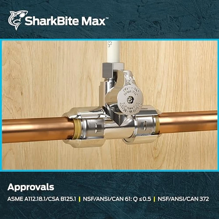 Sharkbite Max Tee Stop Valve, 3/4 x 3/4 in Push-to-Connect x 1/4 in Compression, Brass Plumbing Fitting, Chrome Finish, UR24985A by SharkBite - Image 6
