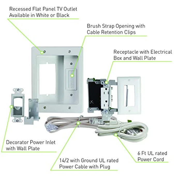 Legrand, Home Office & Theater, In Wall TV Power Kit, White, 6ft Length, HT22U2WHR6 by On-Q - Image 2
