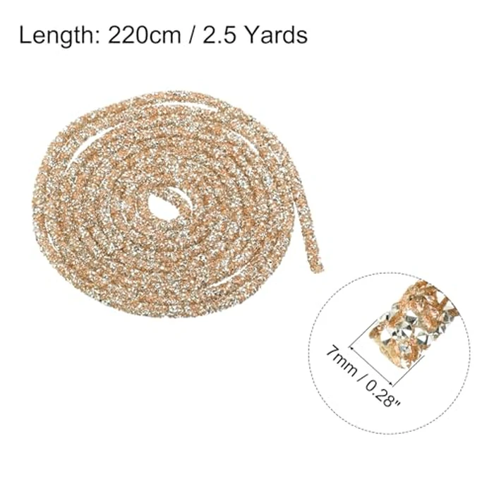 MECCANIXITY 2.5 Yard 7mm 0.28 inch Glitter Sequins Rope Sequins Rhinestone Tube Cord for DIY Wedding Dresses Costume Clothing Shoes Jewelry Accessory Champagne by MECCANIXITY - Image 2