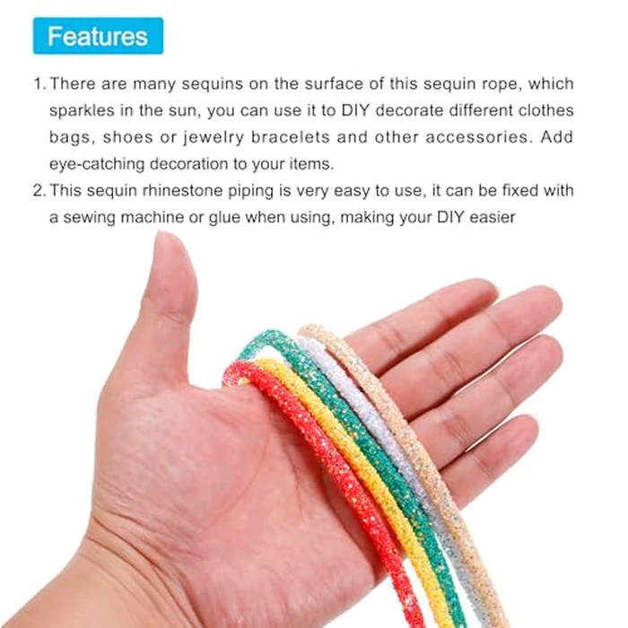 MECCANIXITY 2.5 Yard 7mm 0.28 inch Glitter Sequins Rope Sequins Rhinestone Tube Cord for DIY Wedding Dresses Costume Clothing Shoes Jewelry Accessory Champagne by MECCANIXITY - Image 4