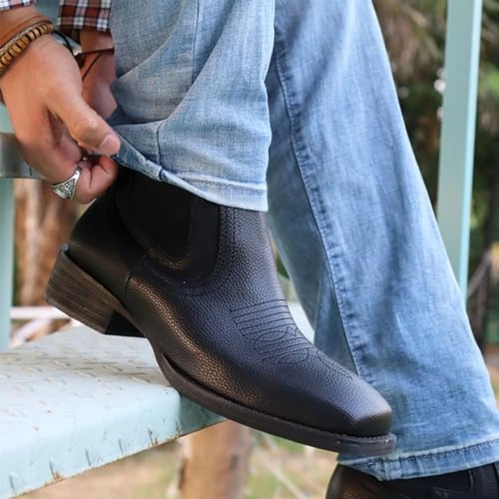 J's.o.l.e Cowboy Boots for Men Western Square Toe Ankle Chelsea Boots Black US 10 by J's.o.l.e - Image 7