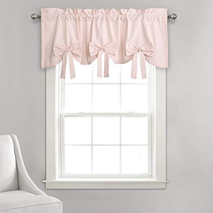 Lush Decor Melody Bow Valance Curtain 52" W x 18" L +3" Blush - Bow Curtains - Kitchen Valances for Windows - Coquette Valance Curtains for Bathroom by Lush Decor - Image 1