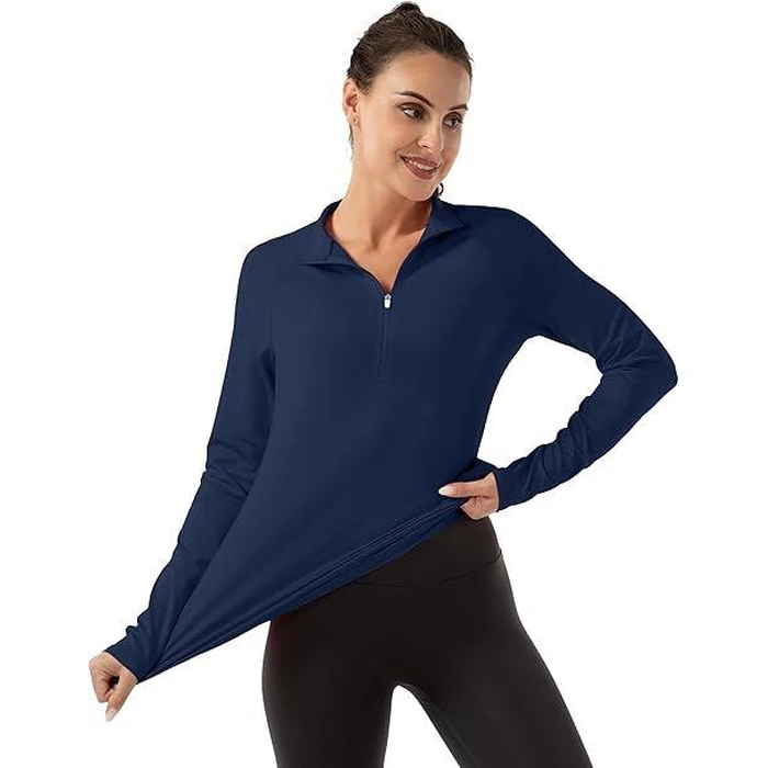 FKEEP Women's Long Sleeve Polo Shirt Golf Tennis Zipper V Neck Top - XL - Navy by FKEEP - Image 2