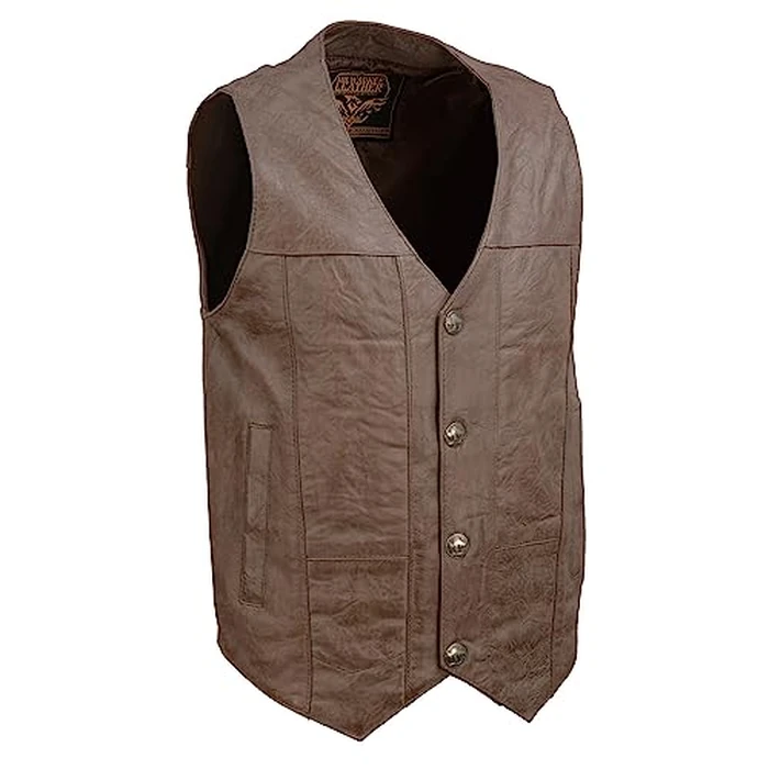 Milwaukee Leather LKM3702 Men's Leather V-Neck Western Style Motorcycle Rider Vest w/Classic Buffalo Snaps Closure - Large by Milwaukee Leather - Used - Like New condition - US$66.32