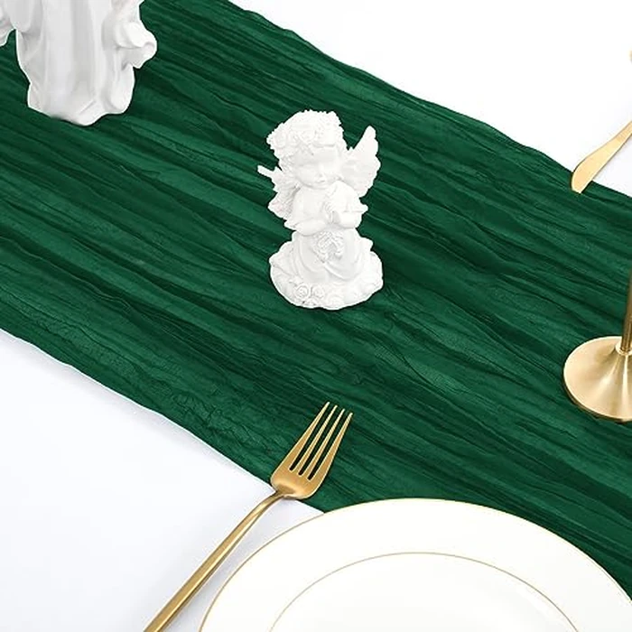 12 Pack 35x120 Inch Cheesecloth Table Runner Emerald Green Gauze Table Runner 10FT Boho Cheese Cloth Table Runner Bulk Dark Green Table Runners for Wedding Party Baby Shower Table Decor by Lumaycens - Image 5