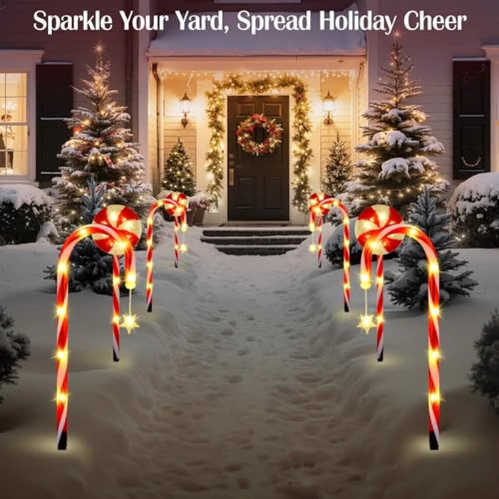 Luxspire Christmas Pathway Lights Outdoor, 8 Pack Solar Walkway Light Waterproof & Auto On/Off, Outdoor Candy Cane Christmas Decorations for Holiday Garden Patio Lawn Yard, Candy Canes by Luxspire - Image 6