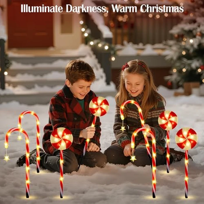 Luxspire Christmas Pathway Lights Outdoor, 8 Pack Solar Walkway Light Waterproof & Auto On/Off, Outdoor Candy Cane Christmas Decorations for Holiday Garden Patio Lawn Yard, Candy Canes by Luxspire - Image 7