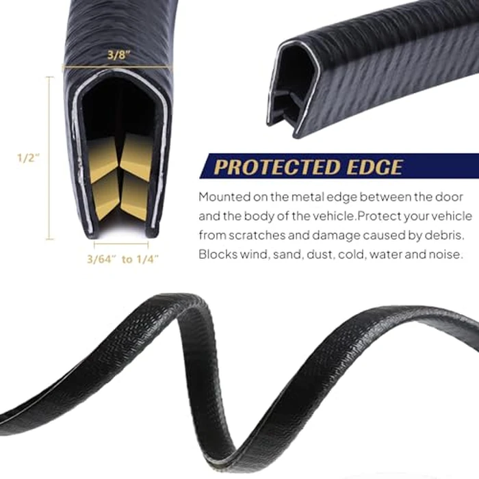 Goldwheel Edge Trim Black U-Channel Rubber Trim Edge with Steel 1/2" X 3/8" - Fit Gap 3/64" to1/4 Car Door Edge Sealing Strip PVC Weather Stripping with Metal, Metal Edge Protector, 28FT by GoldWheel - Image 2