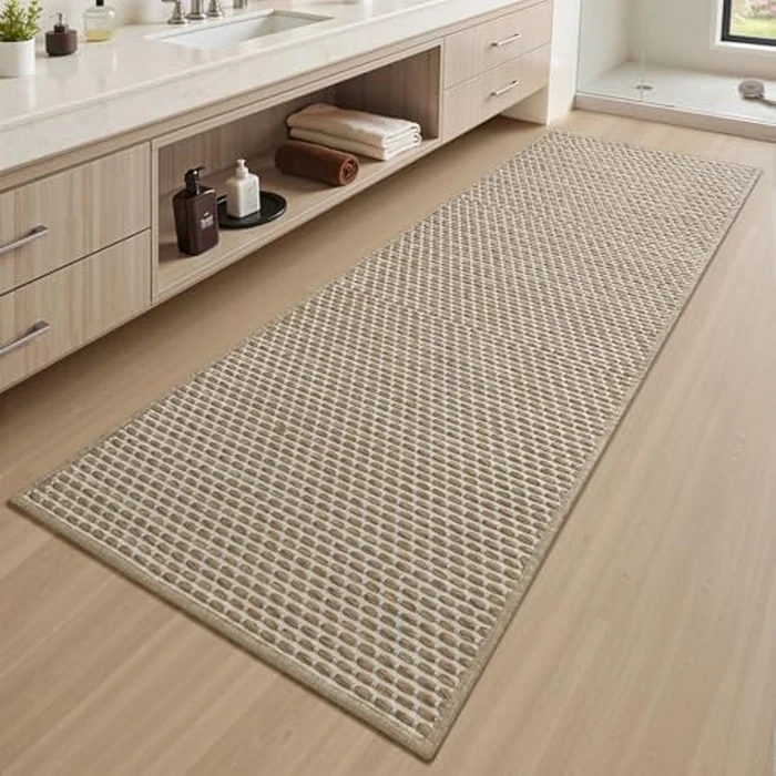 Unique Woven Long Bathroom Mat, Super Absorbent Quick Dry Non Slip Bath Mats for Bathroom Textured Soft Bath Mat Runner Boho Rugs Runners for Hallway Kitchen Bedroom, 2' x 4', Brown by RESARE - Used - Very Good condition - CA$25.98