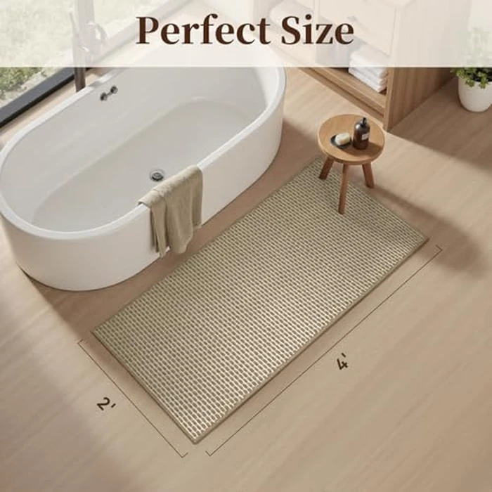 Unique Woven Long Bathroom Mat, Super Absorbent Quick Dry Non Slip Bath Mats for Bathroom Textured Soft Bath Mat Runner Boho Rugs Runners for Hallway Kitchen Bedroom, 2' x 4', Brown by RESARE - Image 2