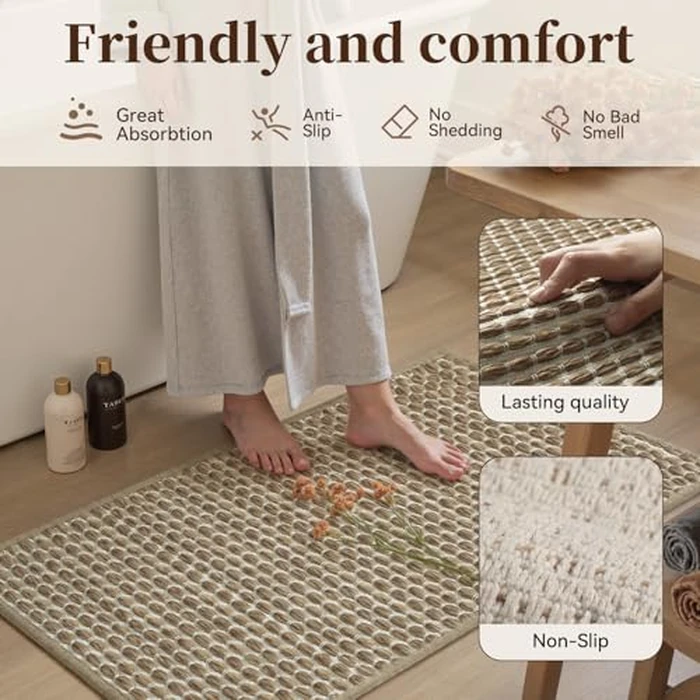 Unique Woven Long Bathroom Mat, Super Absorbent Quick Dry Non Slip Bath Mats for Bathroom Textured Soft Bath Mat Runner Boho Rugs Runners for Hallway Kitchen Bedroom, 2' x 4', Brown by RESARE - Image 3