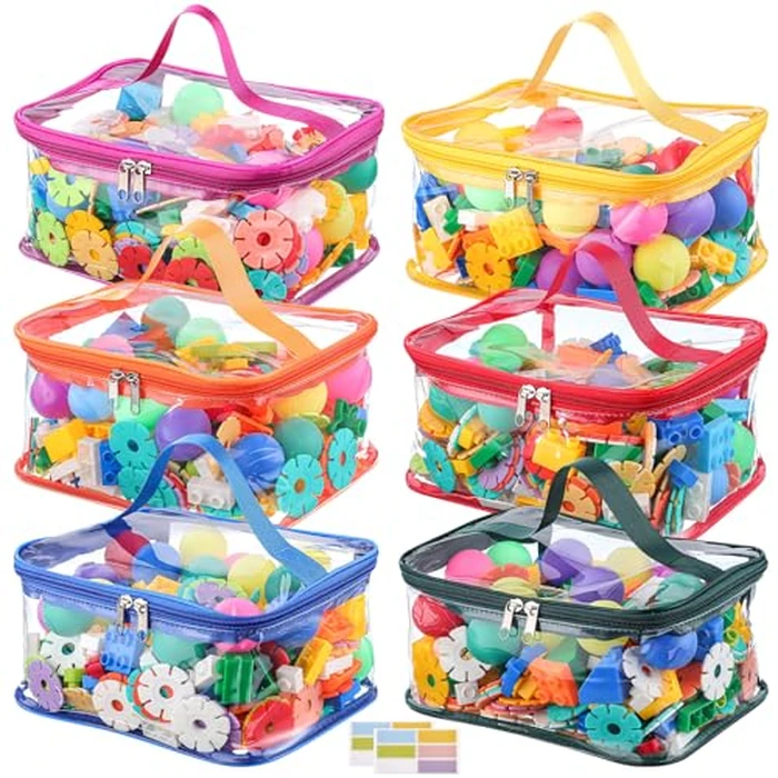6 Packs Clear Toy Storage Bags, Colorful PVC Waterproof Toy Organizer with Zip Reusable Bags for Building Blocks, Board Game, Puzzles, Kids Books, Stationery by Dntorx - Used - Very Good condition