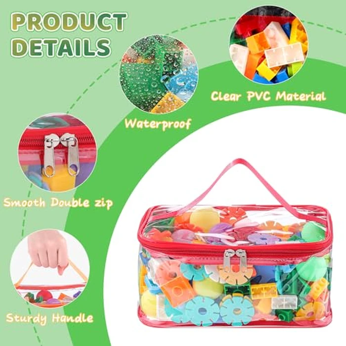 6 Packs Clear Toy Storage Bags, Colorful PVC Waterproof Toy Organizer with Zip Reusable Bags for Building Blocks, Board Game, Puzzles, Kids Books, Stationery by Dntorx - Image 3