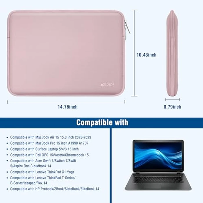 MOSISO Laptop Case 15 inch, 15 inch Laptop Sleeve Bag Compatible with MacBook Air M5 A3448 M4 A3241 M3 A3114 M2 A2941 2026-2023, Dell XPS, Neoprene Computer Sleeve Bag with Small Case, Baby Pink by MOSISO - Image 6