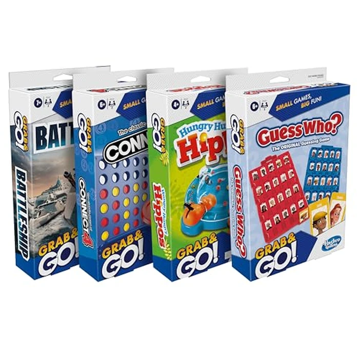 Hasbro Grab and Go! Bundle (4 Pack), Kids Travel Board Games, Battleship, Connect 4, Guess Who?, Hungry Hungry Hippos Games, 2 Players, Easter Gift for Kids, Ages 7+ by Hasbro Gaming - Image 1