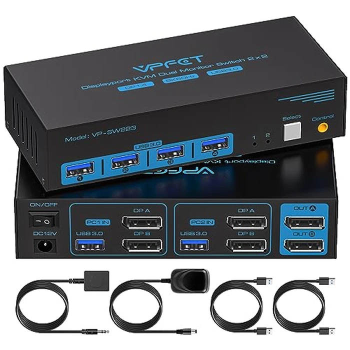 8K@60Hz Displayport KVM Switch 2 Monitors 2 Computers Display Port 4K@120Hz USB3.0 Dual Monitor KVM Switches for 2 PC Share 2 Screens and 1 Set of Keyboard Mouse Printer and U Disk with 2 USB Cables by CMSTEDCD - Used - Like New condition - US$63.77