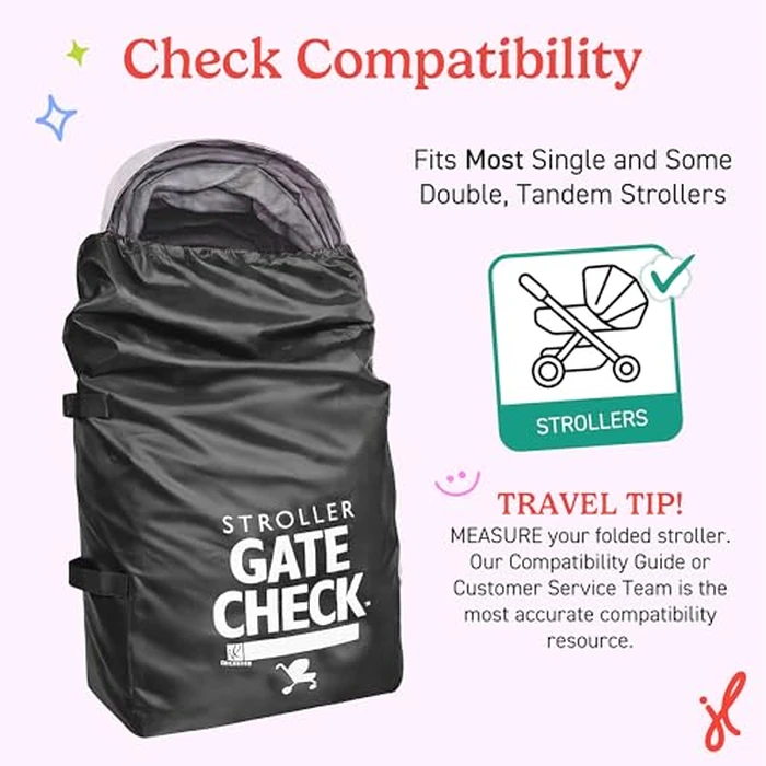J.L. Childress Gate Check Bag for Single & Some Double Strollers - Travel Bag for Airplane, Fits Most Standard Baby Strollers, Airport Accessories Gate Check, Flying Essentials - Black by J.L. Childress - Image 4