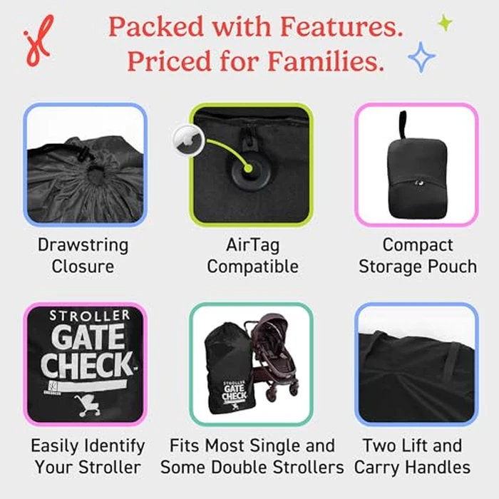 J.L. Childress Gate Check Bag for Single & Some Double Strollers - Travel Bag for Airplane, Fits Most Standard Baby Strollers, Airport Accessories Gate Check, Flying Essentials - Black by J.L. Childress - Image 7