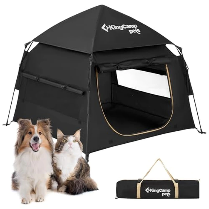 KingCamp Dog Tent, Large Portable Outdoor Indoor Dog House with 600D Oxford Fabric & Dual Layer for Medium Large Dogs, Black, 39.4" x 39.4" x 35.4" by KingCamp - Used - Very Good condition