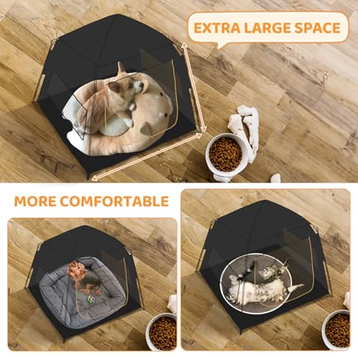 KingCamp Dog Tent, Large Portable Outdoor Indoor Dog House with 600D Oxford Fabric & Dual Layer for Medium Large Dogs, Black, 39.4" x 39.4" x 35.4" by KingCamp - Image 3