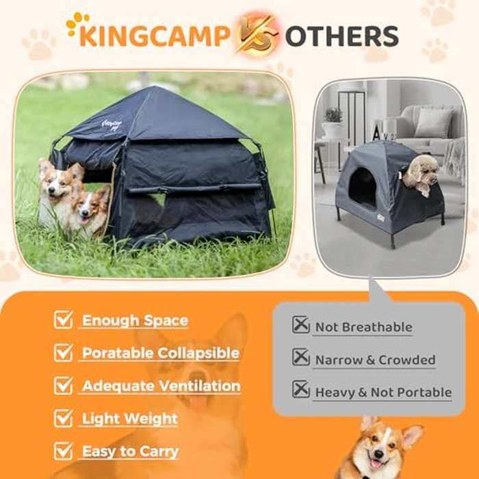 KingCamp Dog Tent, Large Portable Outdoor Indoor Dog House with 600D Oxford Fabric & Dual Layer for Medium Large Dogs, Black, 39.4" x 39.4" x 35.4" by KingCamp - Image 6