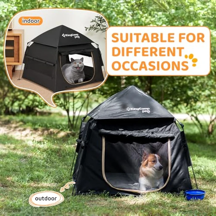 KingCamp Dog Tent, Large Portable Outdoor Indoor Dog House with 600D Oxford Fabric & Dual Layer for Medium Large Dogs, Black, 39.4" x 39.4" x 35.4" by KingCamp - Image 7