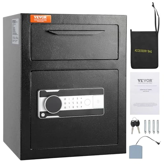VEVOR 1.7 Cub Depository Safe, Deposit Safe with Drop Slot, Electronic Code Lock and 2 Emergency Keys, 13.77''x11.81''x17.71'' Business Drop Slot Safe for Cash, Mail in Home, Hotel, Office by VEVOR - Used - Like New condition