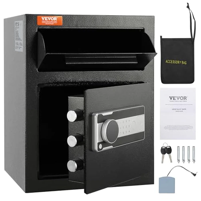VEVOR 1.7 Cub Depository Safe, Deposit Safe with Drop Slot, Electronic Code Lock and 2 Emergency Keys, 13.77''x11.81''x17.71'' Business Drop Slot Safe for Cash, Mail in Home, Hotel, Office by VEVOR - Image 9