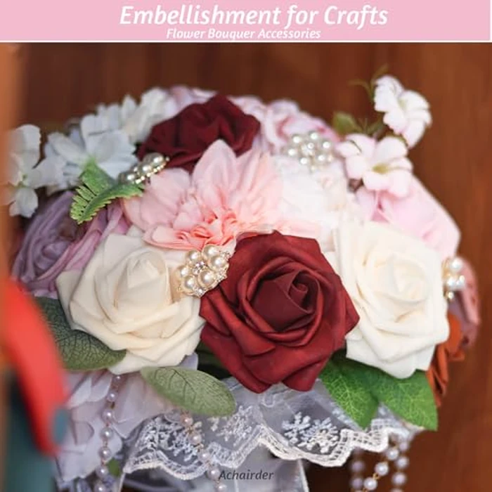 50PCS Rhinestone Buttons Faux Pearl Embellishments Buttons,Flat Back Flower Rhinestone Charms for Jewelry Making DIY Wedding Bouquet, Decor Clothes Bag Shoes Craft Accessory by Achairder - Image 3