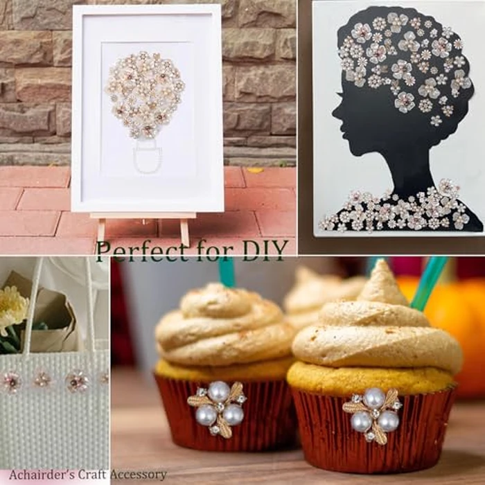 50PCS Rhinestone Buttons Faux Pearl Embellishments Buttons,Flat Back Flower Rhinestone Charms for Jewelry Making DIY Wedding Bouquet, Decor Clothes Bag Shoes Craft Accessory by Achairder - Image 6