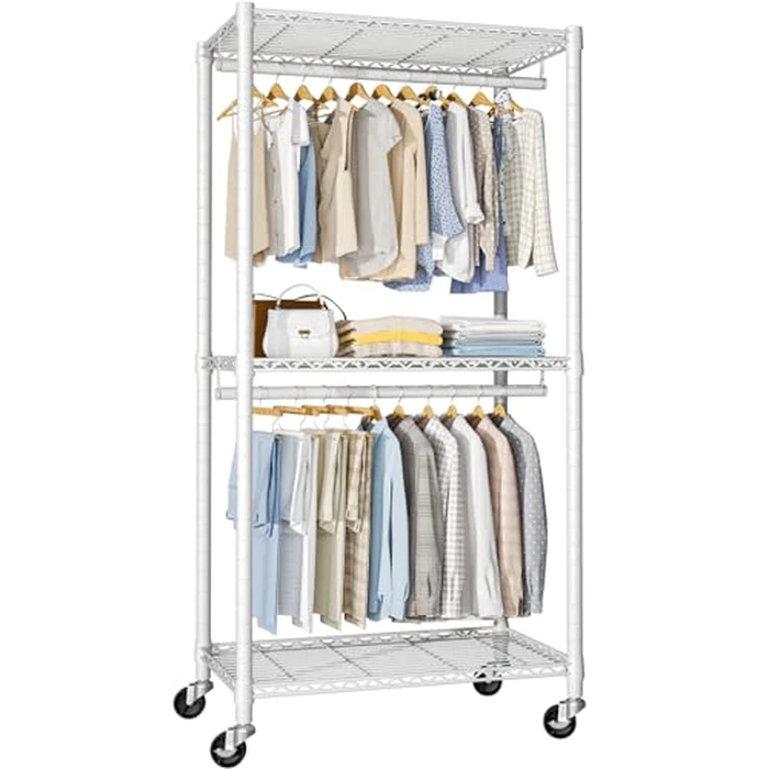 FUTASSI P1 Medium Heavy-Duty Portable Closet, 30" W x 14" D x 76" H, Metal Rolling Clothing Rack, White by FUTASSI - Image 1