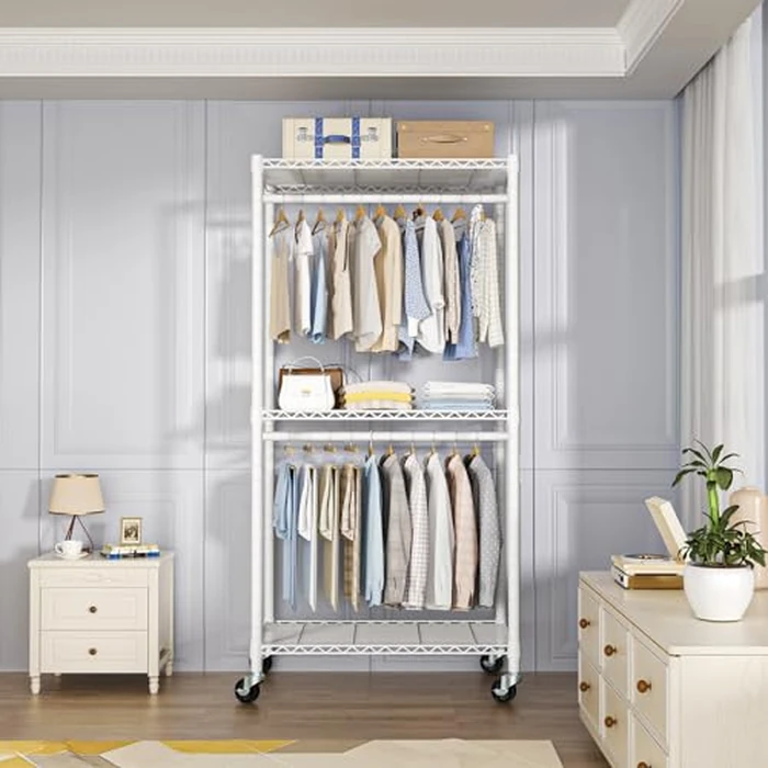 FUTASSI P1 Medium Heavy-Duty Portable Closet, 30" W x 14" D x 76" H, Metal Rolling Clothing Rack, White by FUTASSI - Image 2