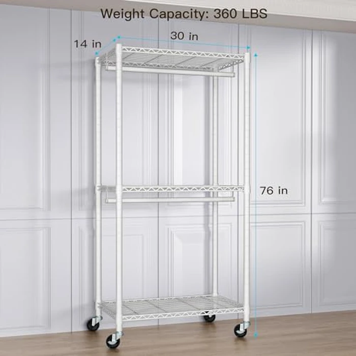 FUTASSI P1 Medium Heavy-Duty Portable Closet, 30" W x 14" D x 76" H, Metal Rolling Clothing Rack, White by FUTASSI - Image 6