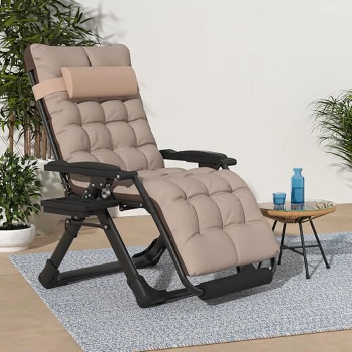 Slendor Oversized Zero Gravity Chairs XL, Zero Gravity Lounge Chair, 29inch Large Anti Gravity Chair, Folding Reclining Chair w/Aluminum Alloy Lock, Pillow, Cup Holder, Support 440lbs, Beige by Slendor - Image 2