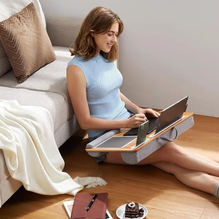 LORYERGO Lap Desk - Lap Laptop Desk Fits for 17 Inch Laptop, Lap Desk with Cushion & Wrist Rest, Laptop Lap Desk w/Mouse Pad & Cellphone Slot, for Couch & Bed, Home & Office by LORYERGO - Image 2
