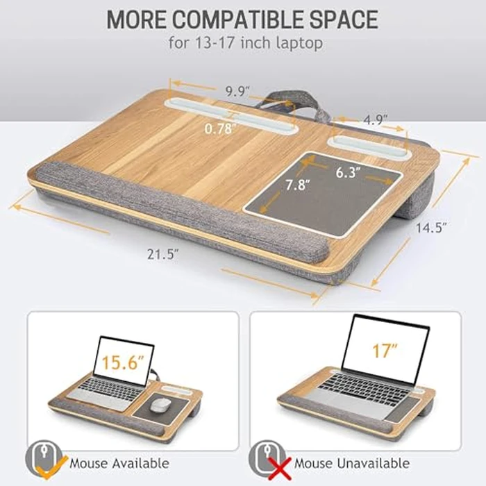 LORYERGO Lap Desk - Lap Laptop Desk Fits for 17 Inch Laptop, Lap Desk with Cushion & Wrist Rest, Laptop Lap Desk w/Mouse Pad & Cellphone Slot, for Couch & Bed, Home & Office by LORYERGO - Image 3