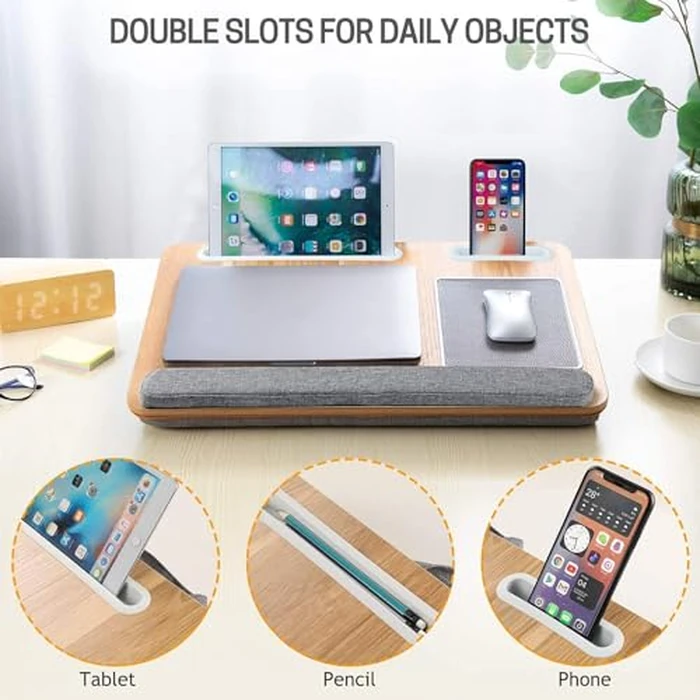 LORYERGO Lap Desk - Lap Laptop Desk Fits for 17 Inch Laptop, Lap Desk with Cushion & Wrist Rest, Laptop Lap Desk w/Mouse Pad & Cellphone Slot, for Couch & Bed, Home & Office by LORYERGO - Image 5