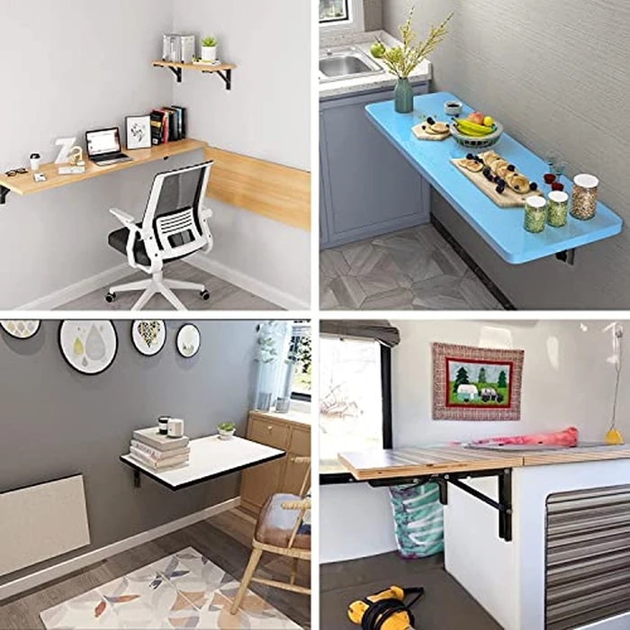 YUMORE 16 Inch Folding Shelf Brackets, Heavy Duty Collapsible Shelf Bracket, Black DIY L Bracket for Workbench Folding Table Hinge, Max Load: 330lb, Pack of 2 by YUMORE - Image 7