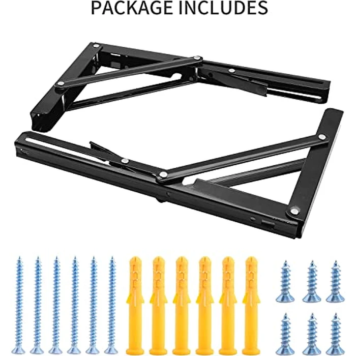 YUMORE 16 Inch Folding Shelf Brackets, Heavy Duty Collapsible Shelf Bracket, Black DIY L Bracket for Workbench Folding Table Hinge, Max Load: 330lb, Pack of 2 by YUMORE - Image 8