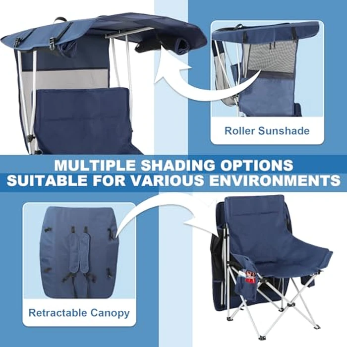 Folding Camping Chairs Canopy Outdoor: Sports Portable Beach Chair with Canopy-Lawn Beach Chairs with Umbrella for Adults-Camping Chair with Shade for Fishing Camp Heavy Duty (Regular, Navy Blue) by The Treasmap - Image 6