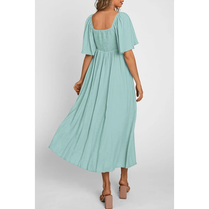 PRETTYGARDEN Summer Dress for Women 2025 Casual Short Sleeve Bow Tie V Neck Ruffle Midi Flowy Dresses (Aqua Green,Large) by PRETTYGARDEN - Image 2